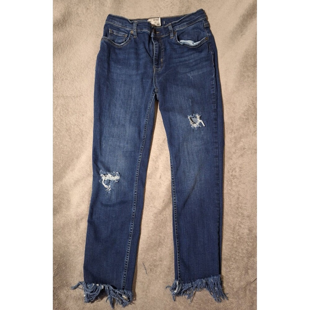 FREE PEOPLE Great Heights Skinny Jeans Womens 29 Blue Distressed Frayed Denim